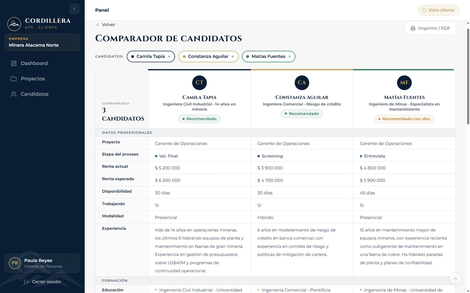Comparador de candidatos del ATS